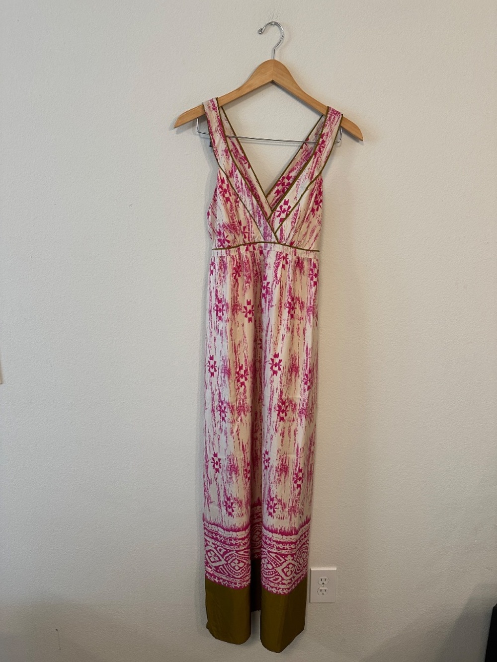 LOFT 100% Silk Pink Cream Floral Criss Cross Back Maxi Dress Women's 2